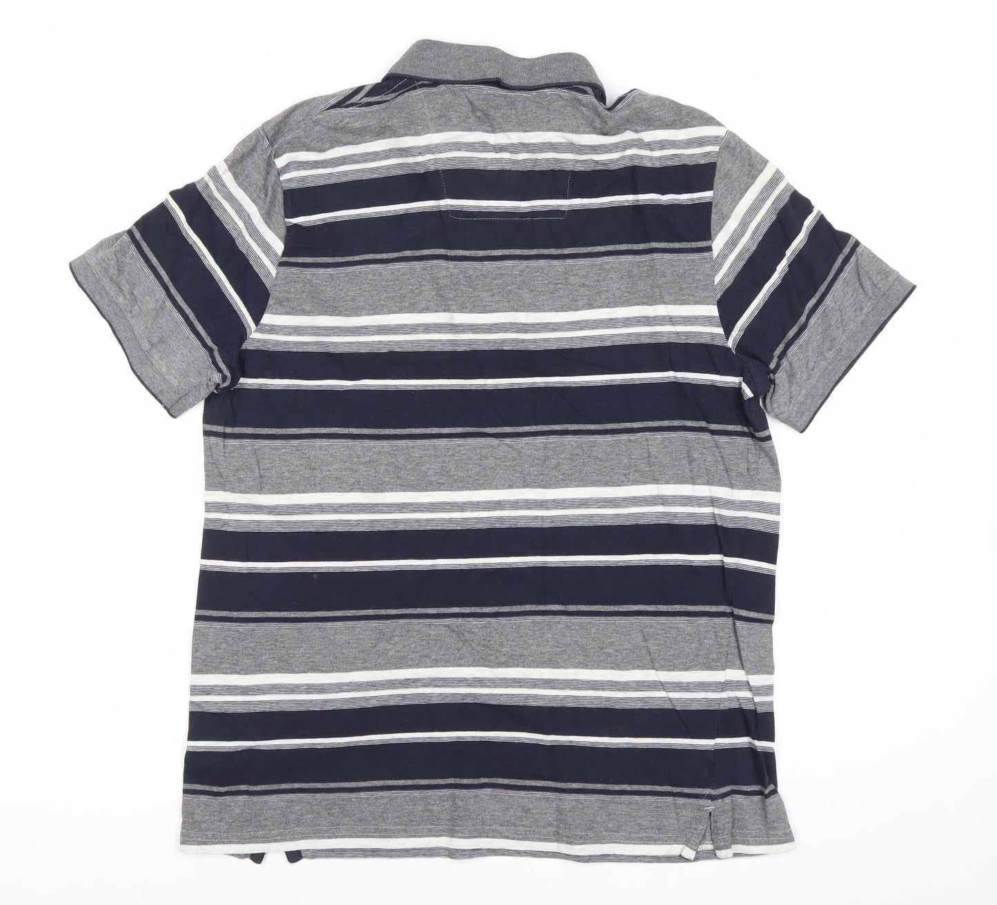 Atlantic Bay Men’s Grey Blue Striped Polo Shirt M Cotton Blend