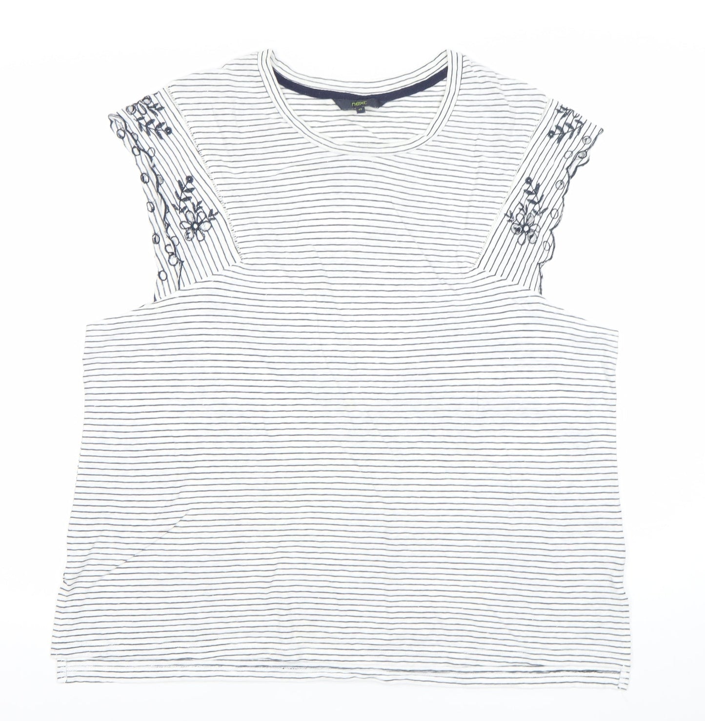 Next Women’s White Striped Embroidered T-Shirt Size 22