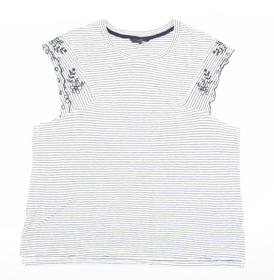 Next Women’s White Striped Embroidered T-Shirt Size 22