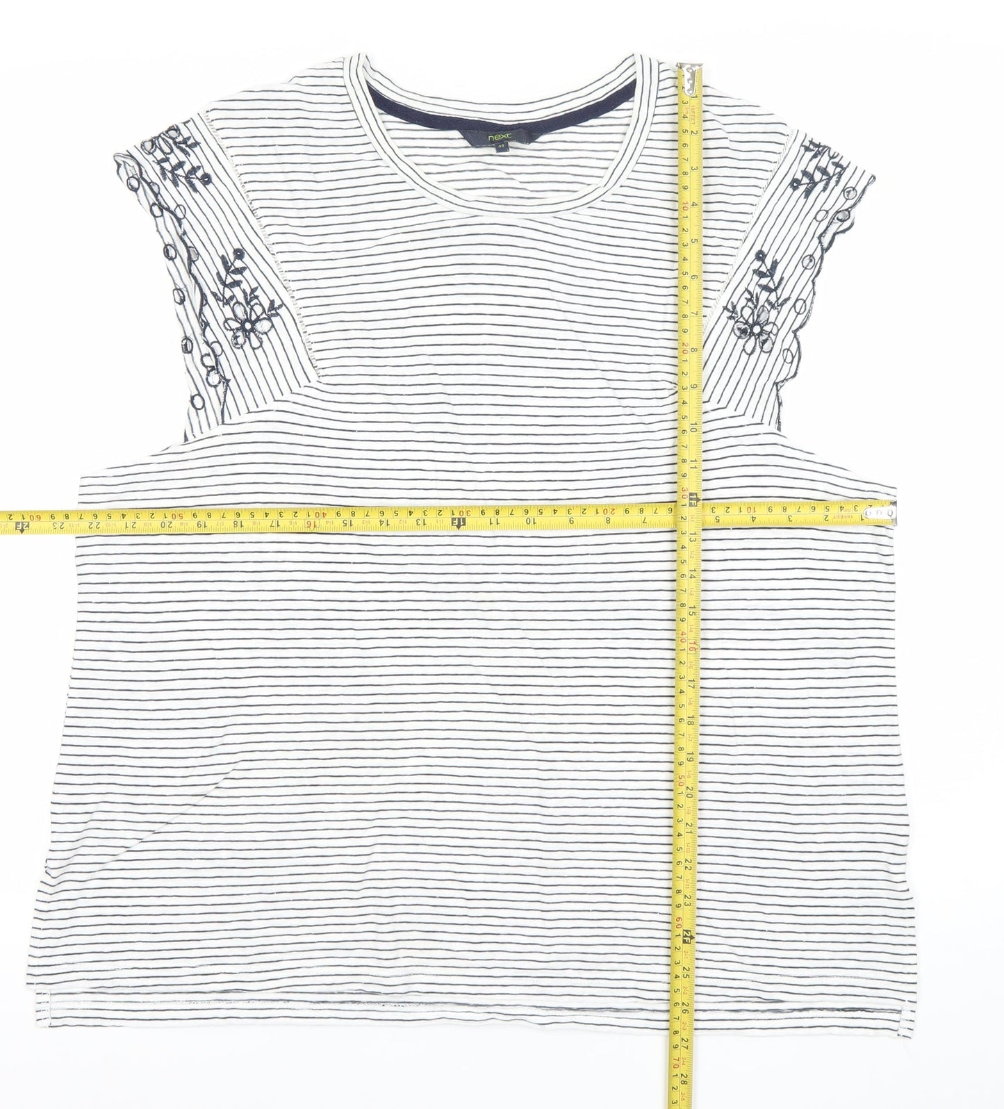 Next Women’s White Striped Embroidered T-Shirt Size 22