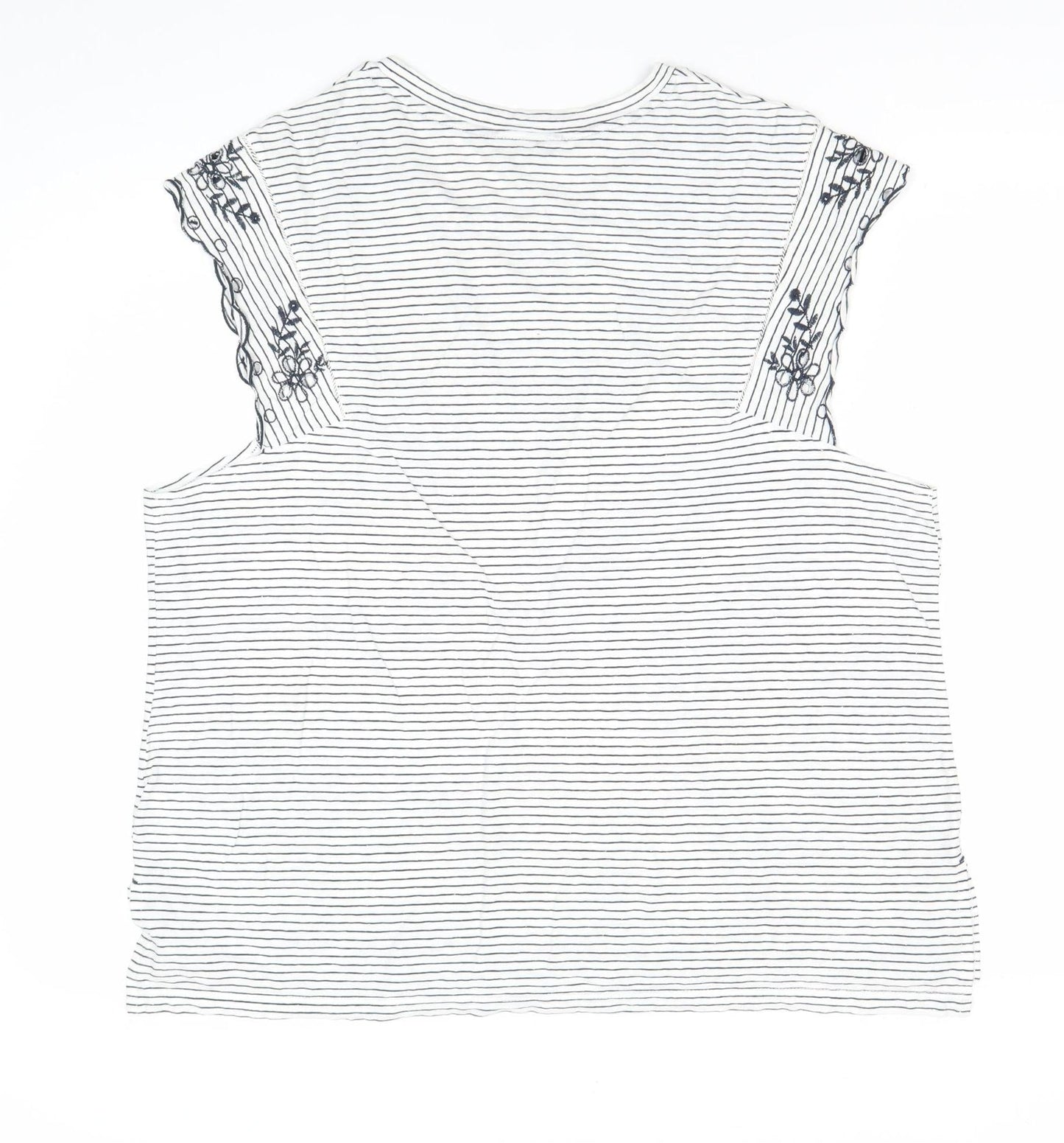 Next Women’s White Striped Embroidered T-Shirt Size 22