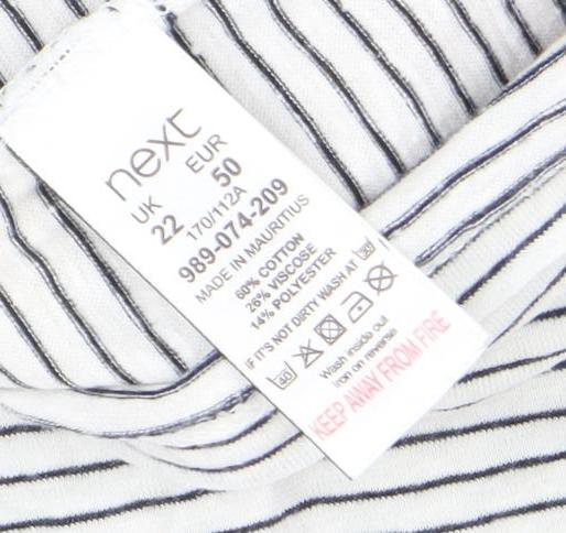 Next Women’s White Striped Embroidered T-Shirt Size 22