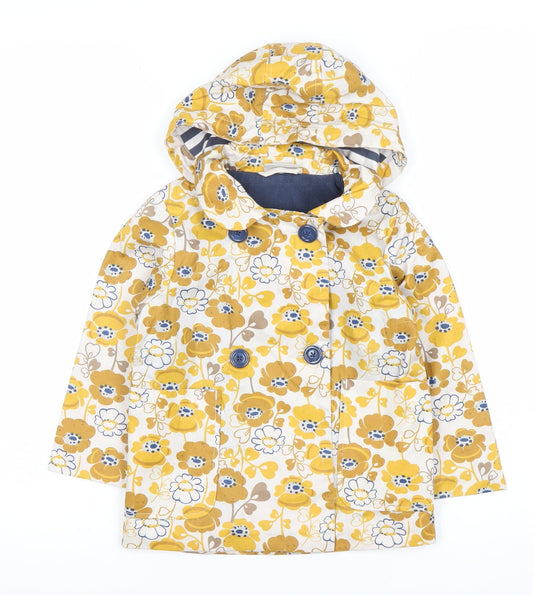 Next Girls Yellow Floral Rain Coat Hooded Jacket 3-4 Years Double-Breasted