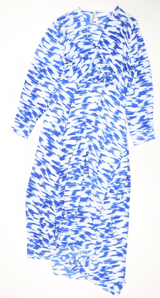 Elli White Women’s Blue Long Wrap Dress Size S V-Neck Party