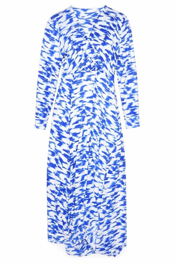 Elli White Women’s Blue Long Wrap Dress Size S V-Neck Party