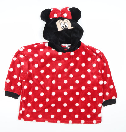 Front view of Disney girls’ minnie mouse red polka dot fleece hoodie 4-5y