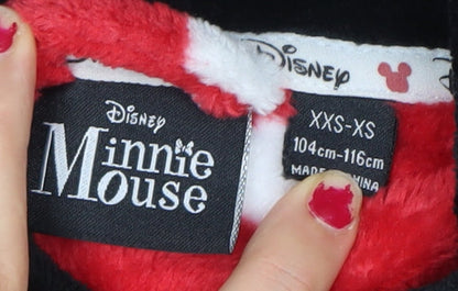 Brand and care label for Disney girls’ minnie mouse red polka dot fleece hoodie 4-5y