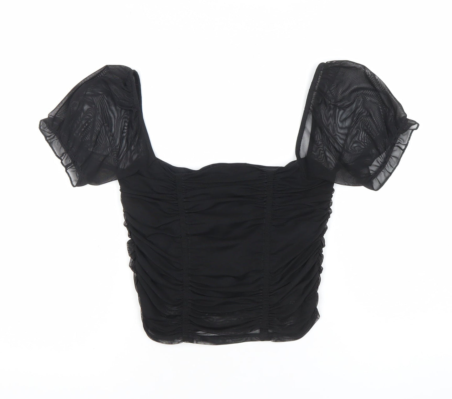 Urban Outfitters Womens Black Cropped Puff Sleeve Blouse Size S