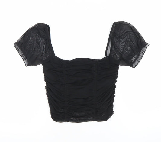 Urban Outfitters Womens Black Cropped Puff Sleeve Blouse Size S