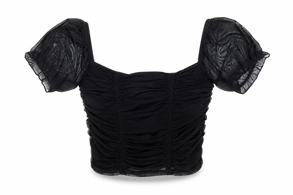 Urban Outfitters Womens Black Cropped Puff Sleeve Blouse Size S