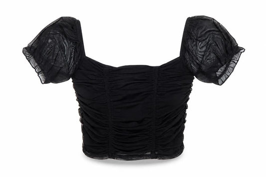 Urban Outfitters Womens Black Cropped Puff Sleeve Blouse Size S