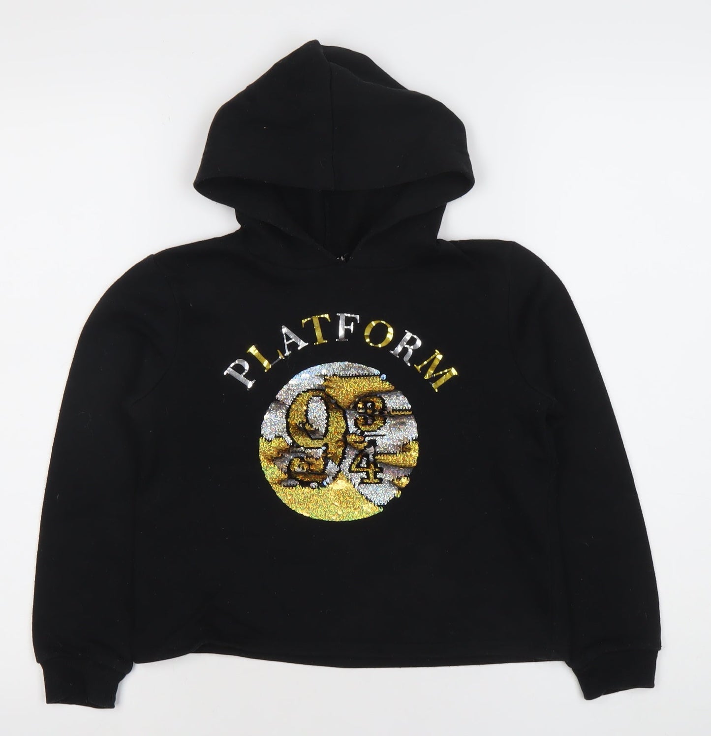 Harry Potter Girls Black Sequin Pullover Hoodie 11 Years Fleece