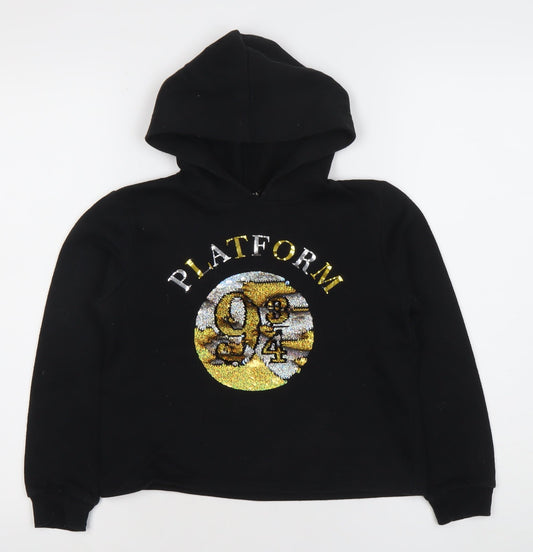 Harry Potter Girls Black Sequin Pullover Hoodie 11 Years Fleece
