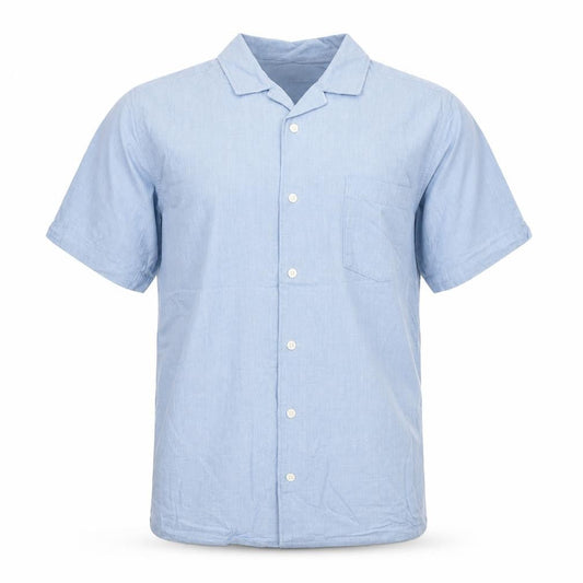 Easy Men’s Blue Linen Blend Short Sleeve Button-Up Shirt S