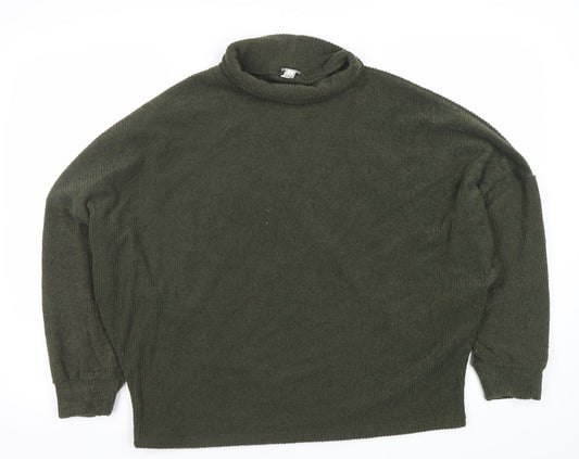 River Island Women’s Green Roll Neck Relaxed Knit Pullover Sweatshirt Size 2