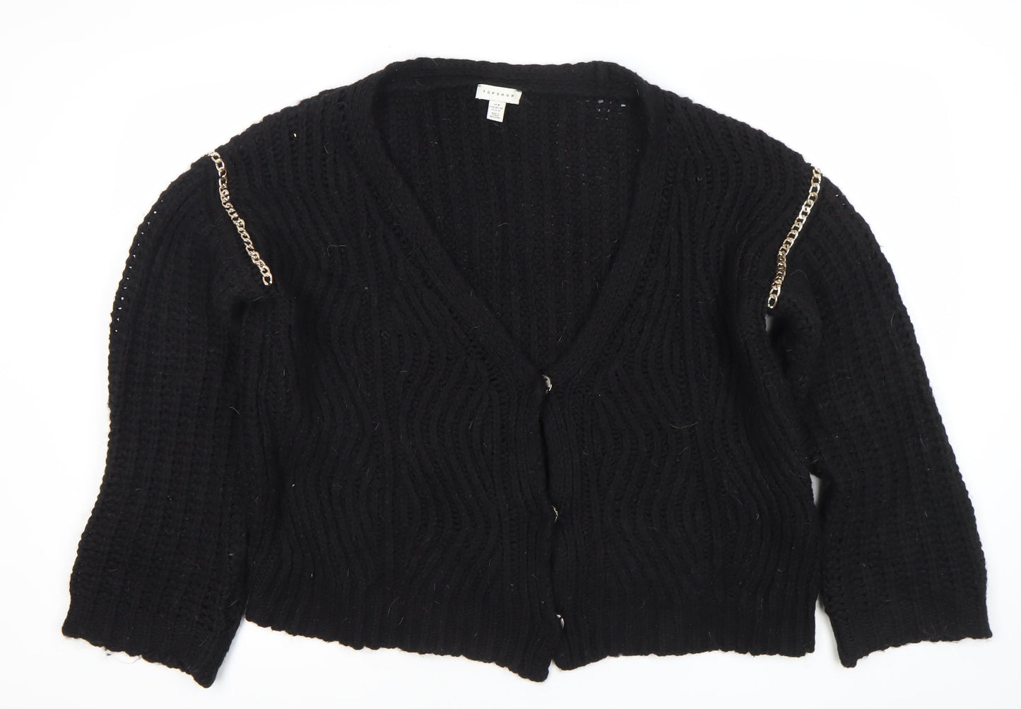 Topshop Women’s Black Chunky Knit Chain Accent Cardigan Size M