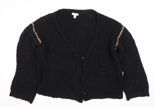 Topshop Women’s Black Chunky Knit Chain Accent Cardigan Size M