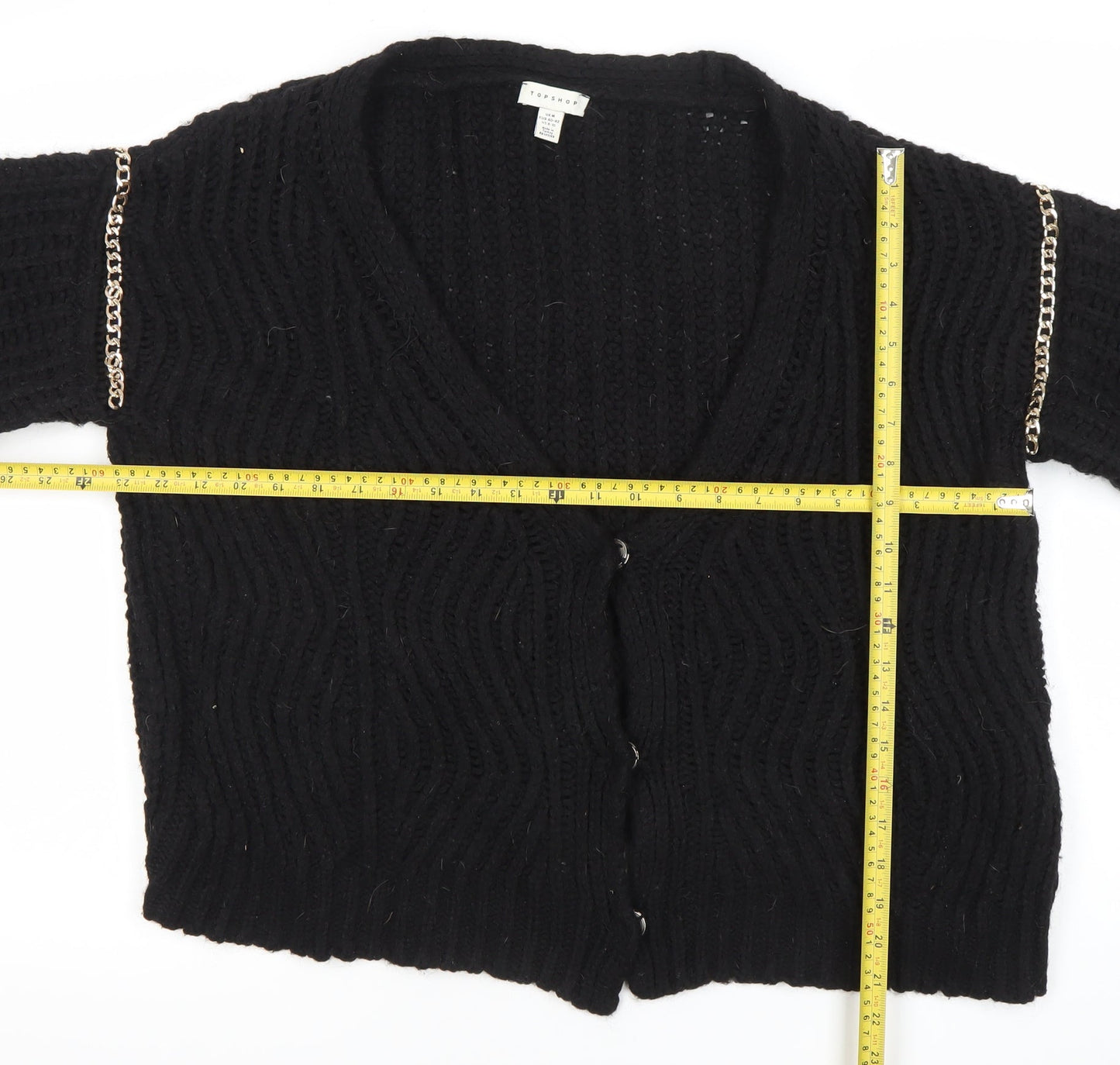 Topshop Women’s Black Chunky Knit Chain Accent Cardigan Size M