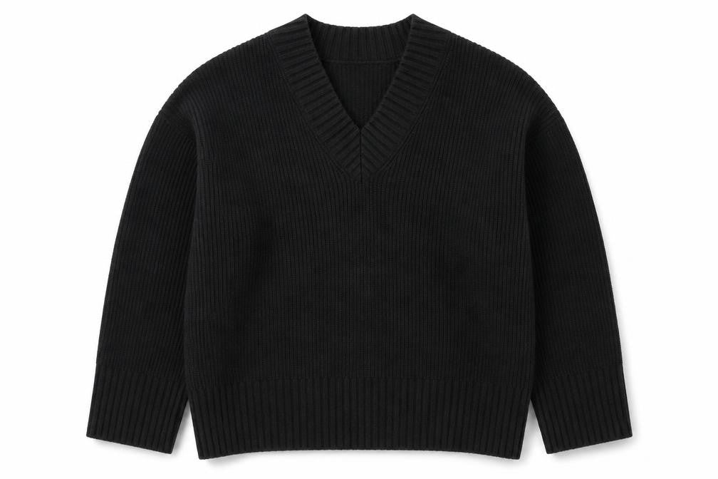 Topshop Women Black S V-Neck Chunky Knit Pullover Jumper