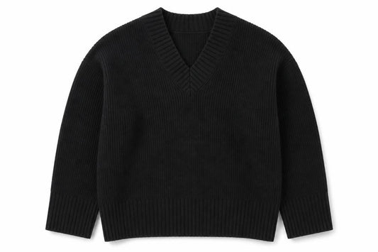 Topshop Women Black S V-Neck Chunky Knit Pullover Jumper