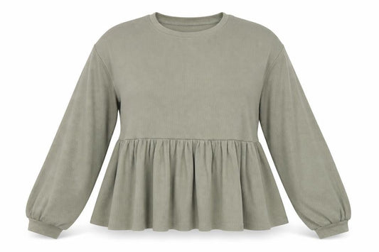 Front view of ASOS women’s green long sleeve tunic blouse, size UK 8, cotton blend