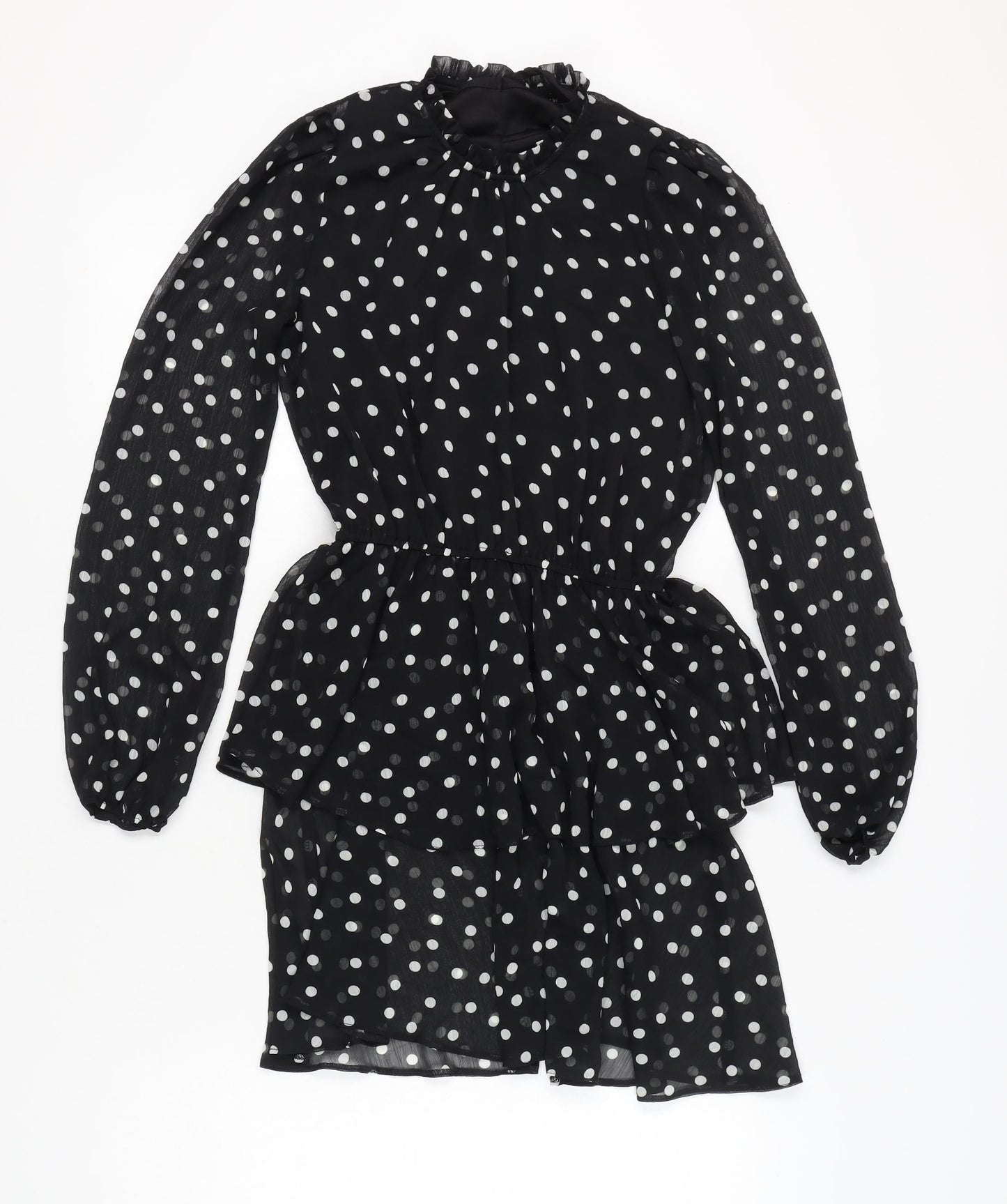 New Look Women Black Polka Dot Short Peplum Dress Size 10
