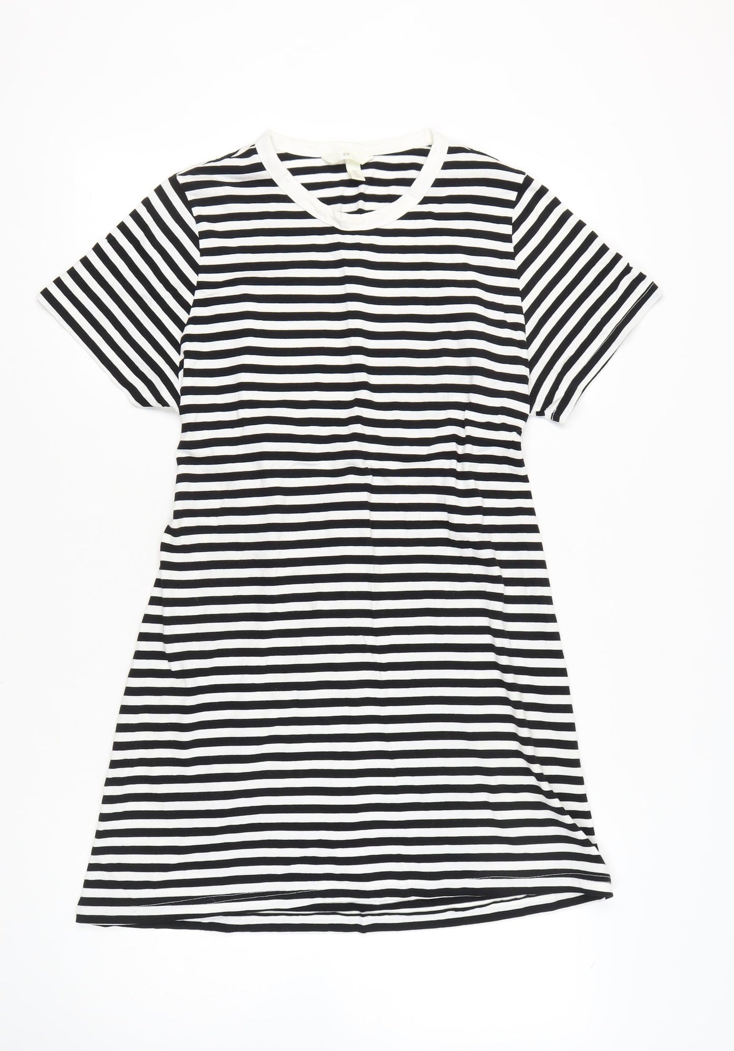 H&M Women’s Black White Striped T-Shirt Dress Size S Knee Length