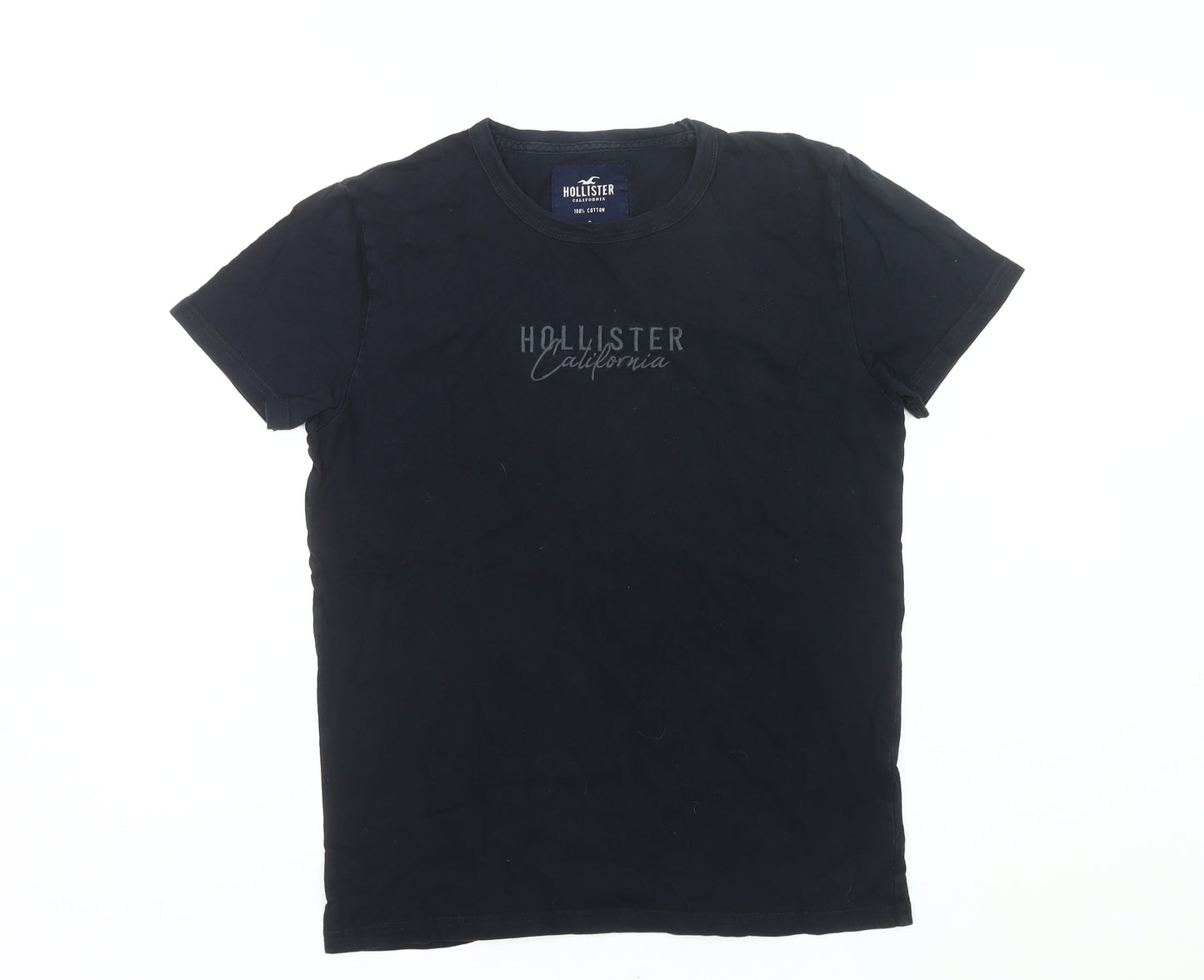 Hollister Men Black S Crew Neck Cotton Logo T-Shirt