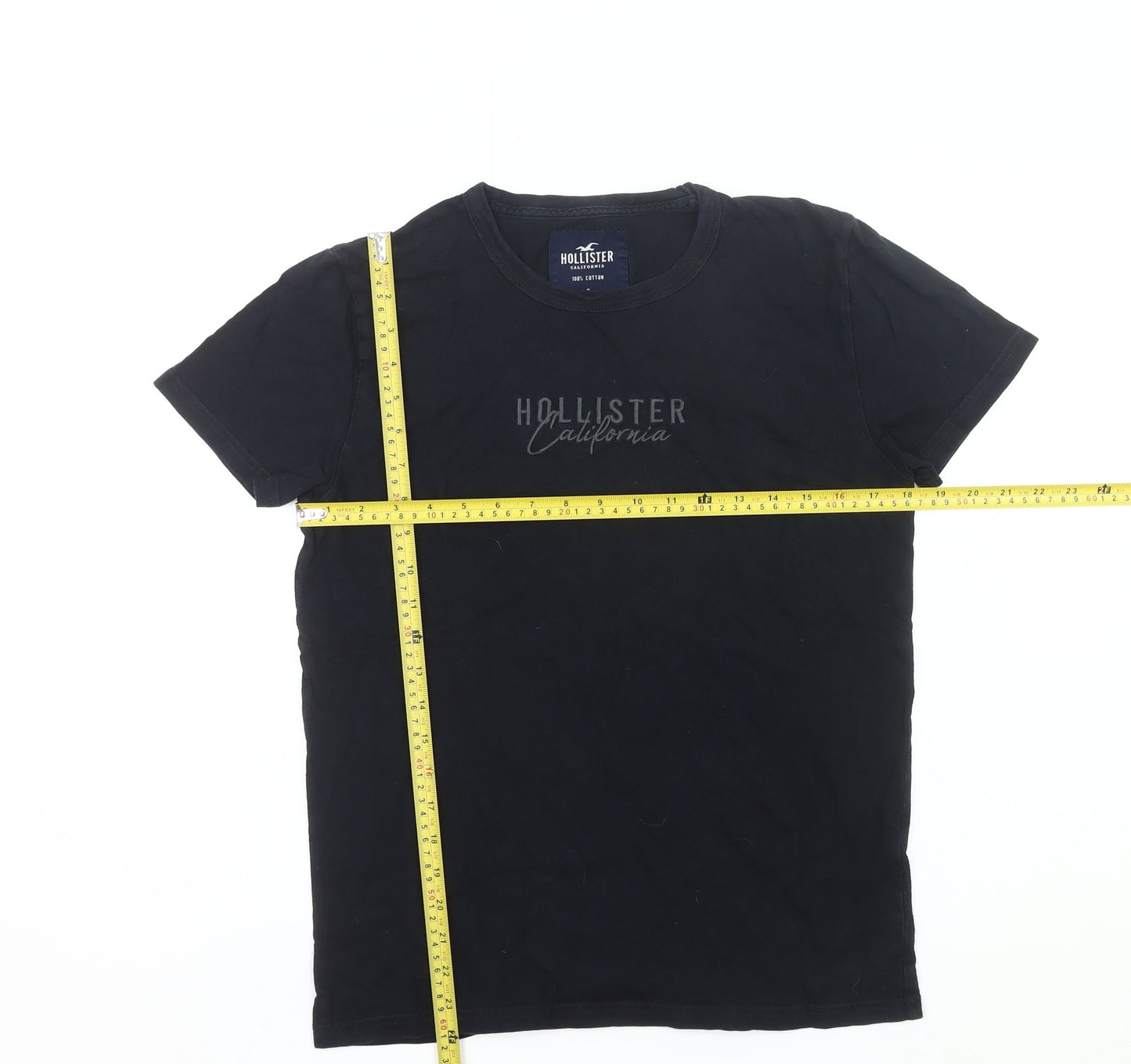 Hollister Men Black S Crew Neck Cotton Logo T-Shirt