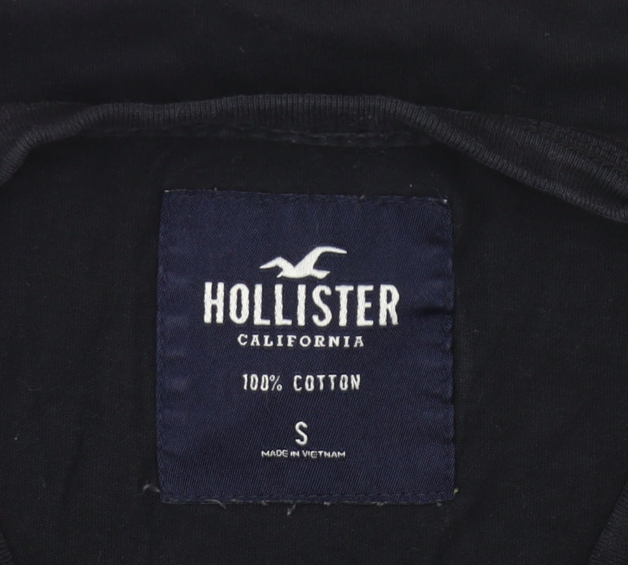 Hollister Men Black S Crew Neck Cotton Logo T-Shirt
