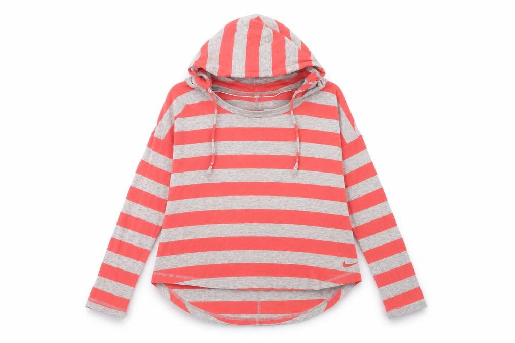 Nike Womens Grey Orange Striped Pullover Hoodie M Raglan Sleeve