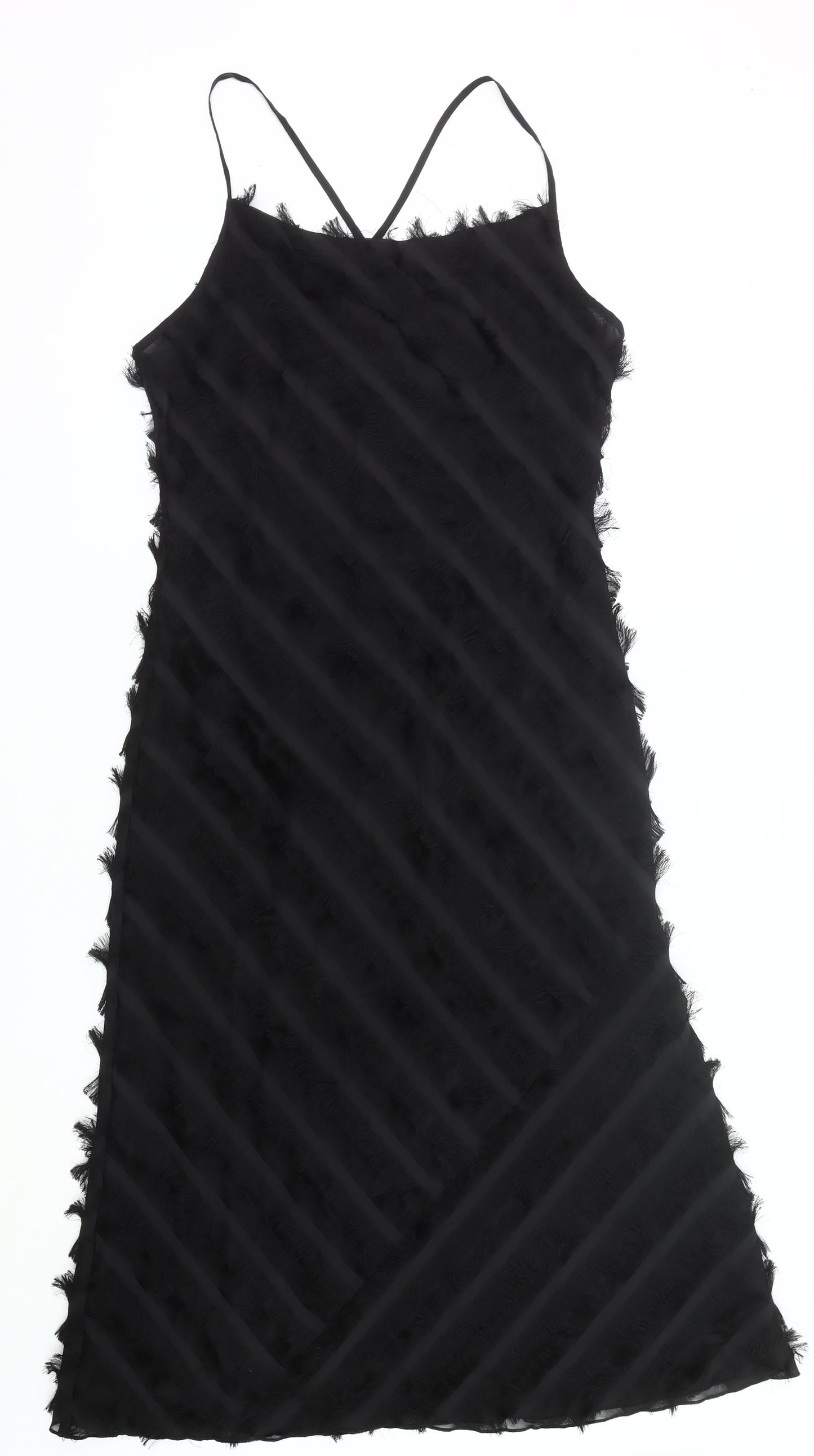 Great Plains Women’s Black Slip Dress Size S Midi Sleeveless Fringe