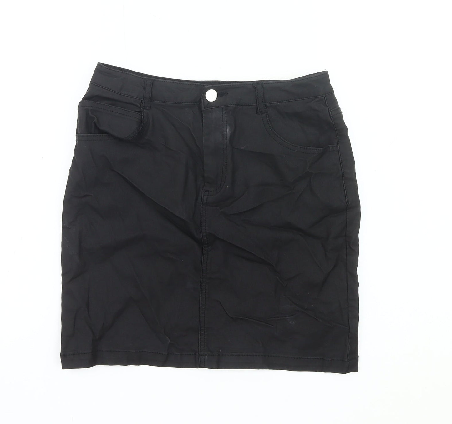 Missguided Women’s Black Cotton Stretch Denim Knee Length Pencil Skirt UK 10
