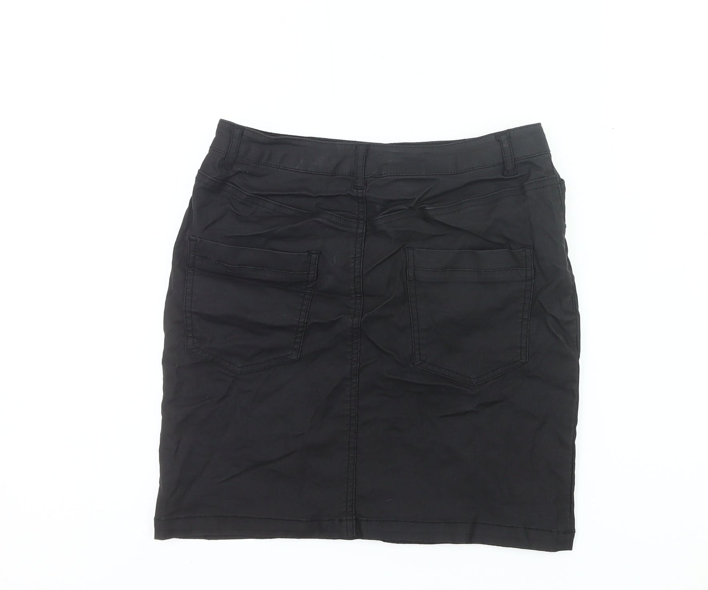 Missguided Women’s Black Cotton Stretch Denim Knee Length Pencil Skirt UK 10