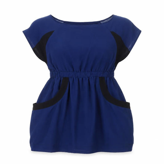 Harper Women’s Blue Tunic Blouse Size 12 Colourblock Cap Sleeve