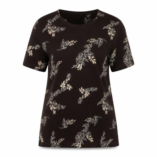 Jostar Women’s Black Floral Scoop Neck Stretch T-Shirt Size L