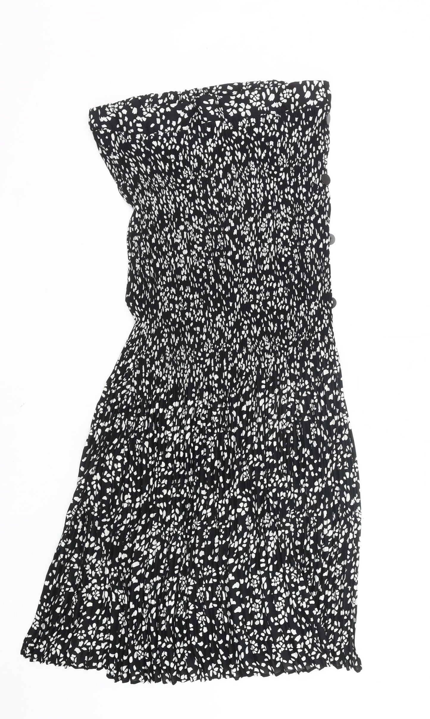 Topshop Womens Black Floral Pleated Midi Skirt UK 14 Boho Summer