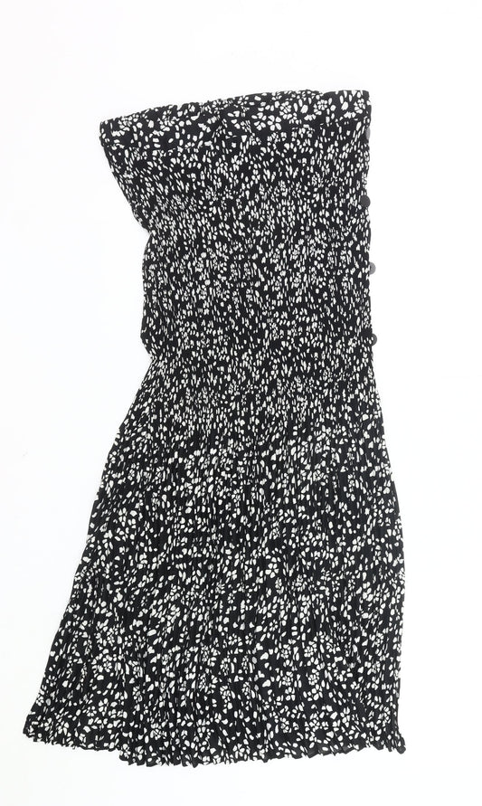 Topshop Womens Black Floral Pleated Midi Skirt UK 14 Boho Summer