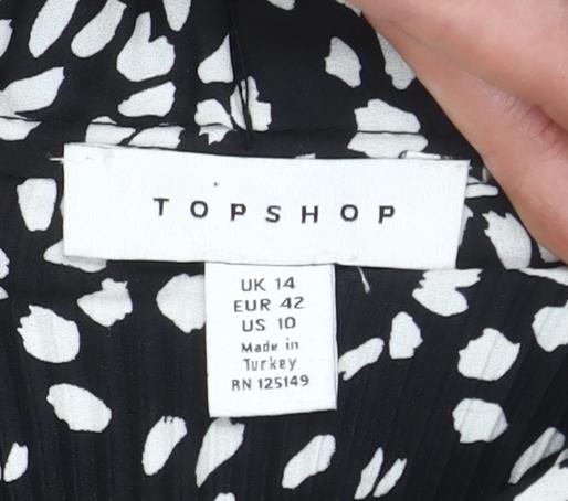 Topshop Womens Black Floral Pleated Midi Skirt UK 14 Boho Summer