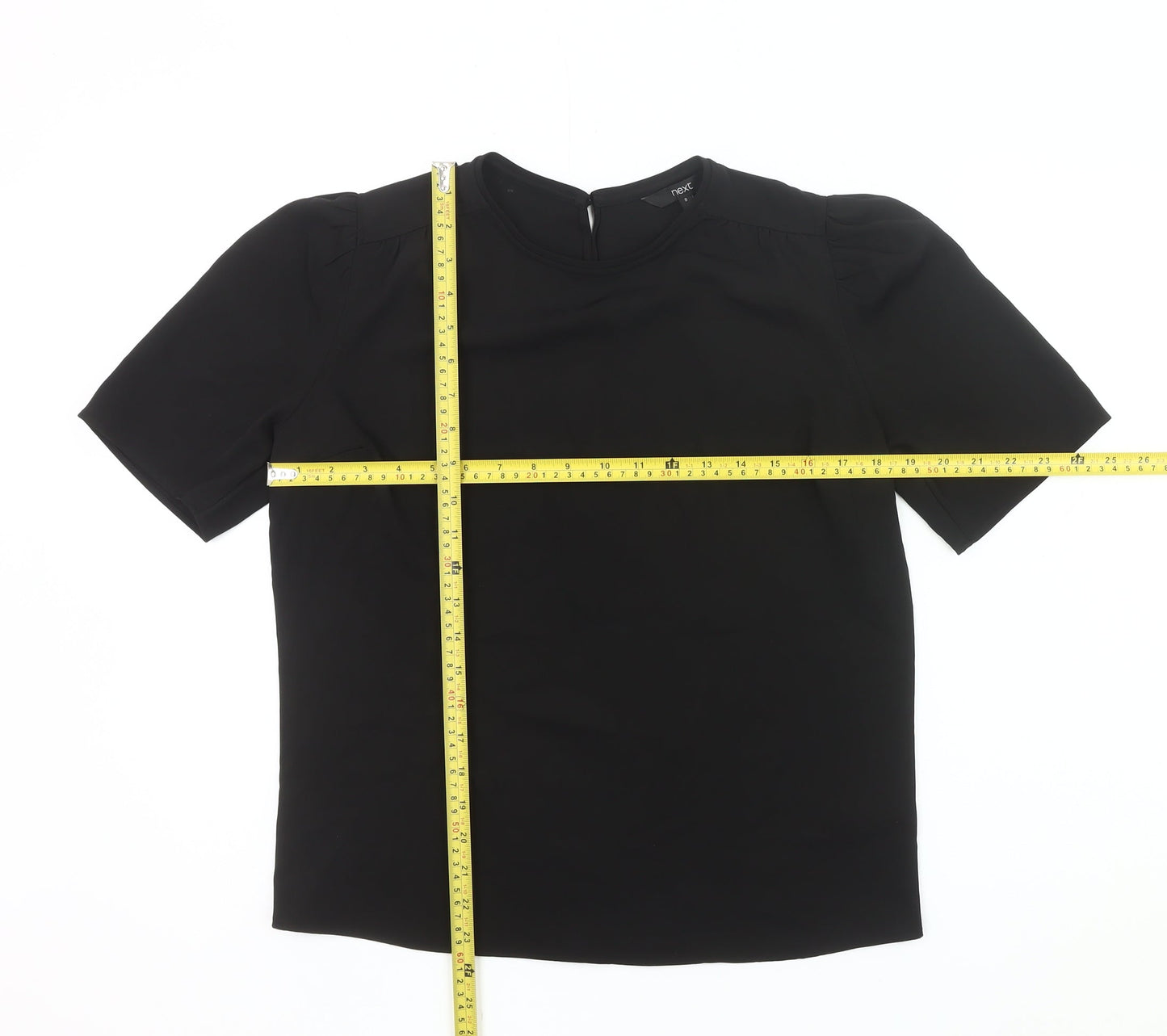 Next Women’s Black Blouse UK 8 Short Sleeve Crew Neck Work Top