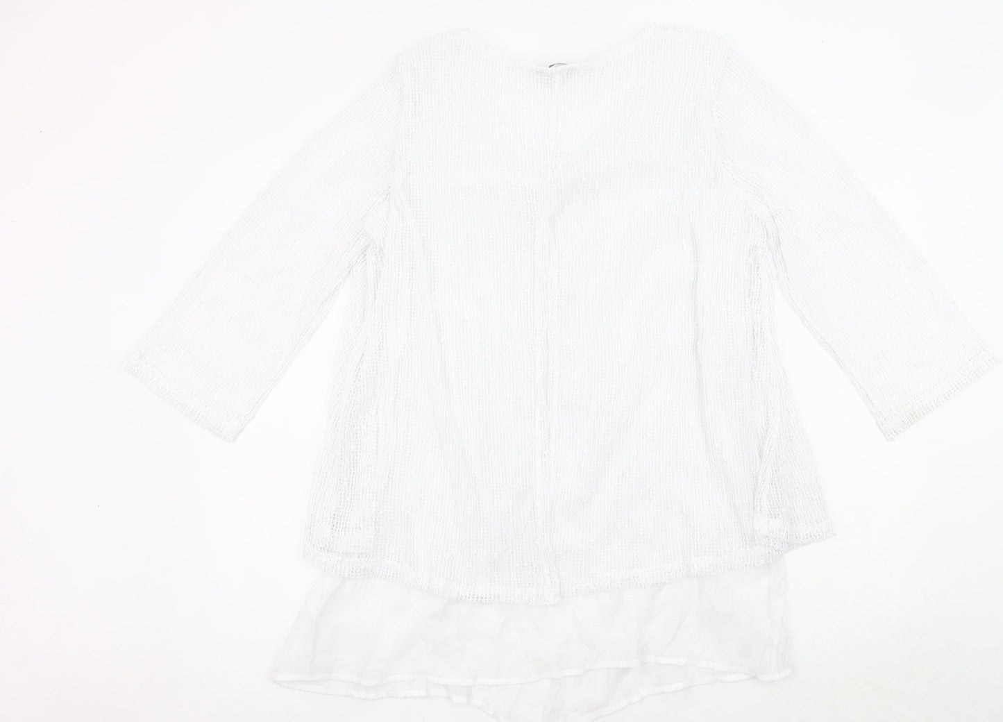 Klass Womens White Tunic Blouse L 3/4 Sleeve Lightweight Knit