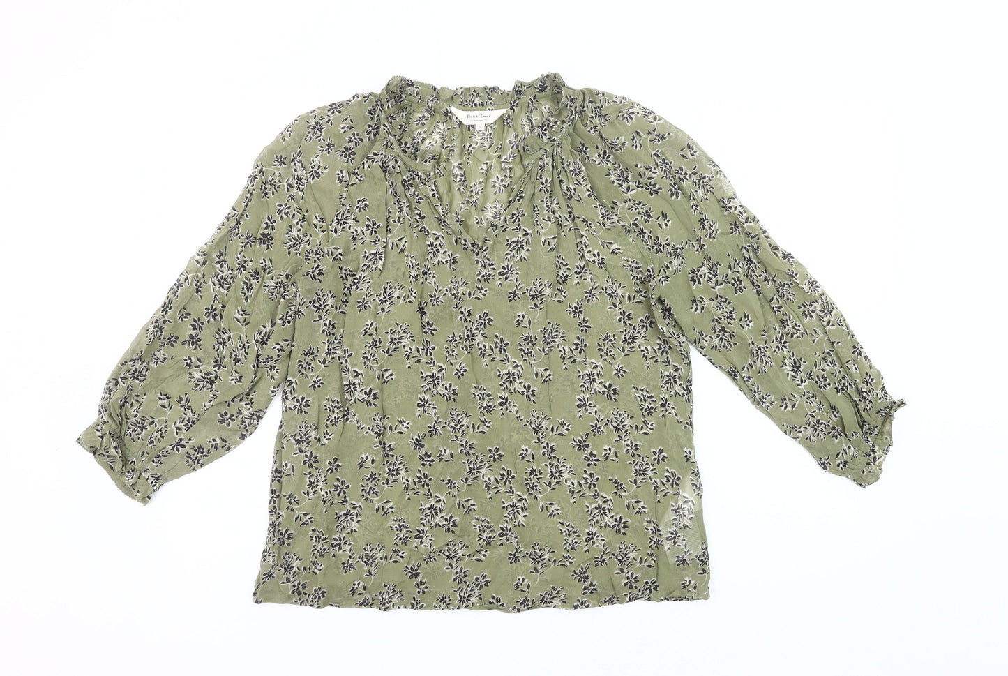 Part Two Womens Green Floral Viscose Blouse Size 6 Tunic Style