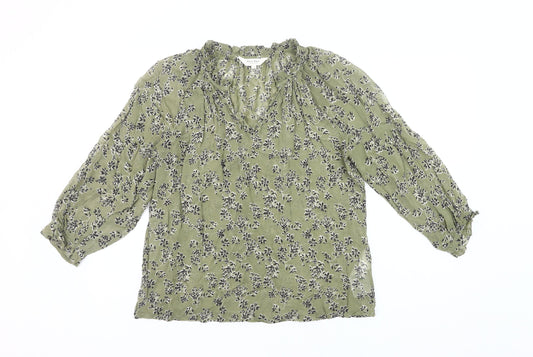 Part Two Womens Green Floral Viscose Blouse Size 6 Tunic Style