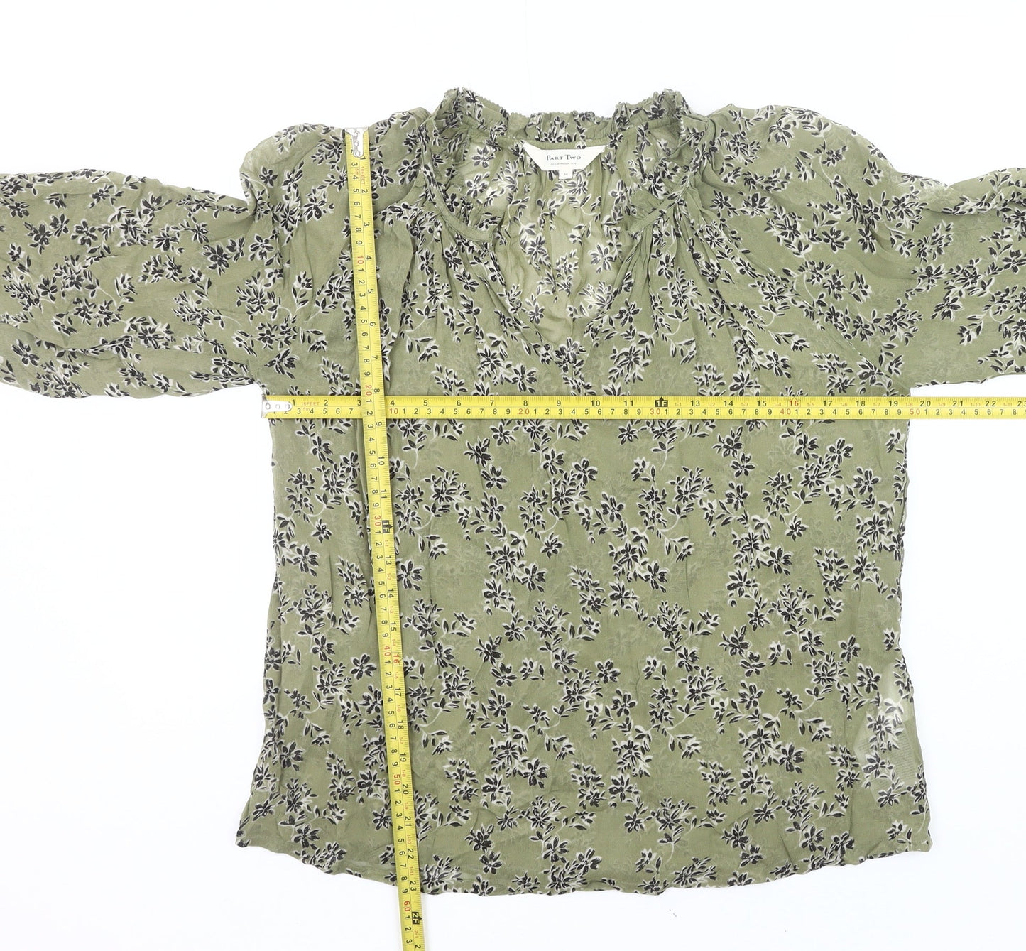 Part Two Womens Green Floral Viscose Blouse Size 6 Tunic Style