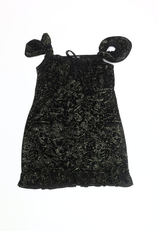 New Girl Order Women’s Black Size 12 Mini Velvet Star Print Party Dress