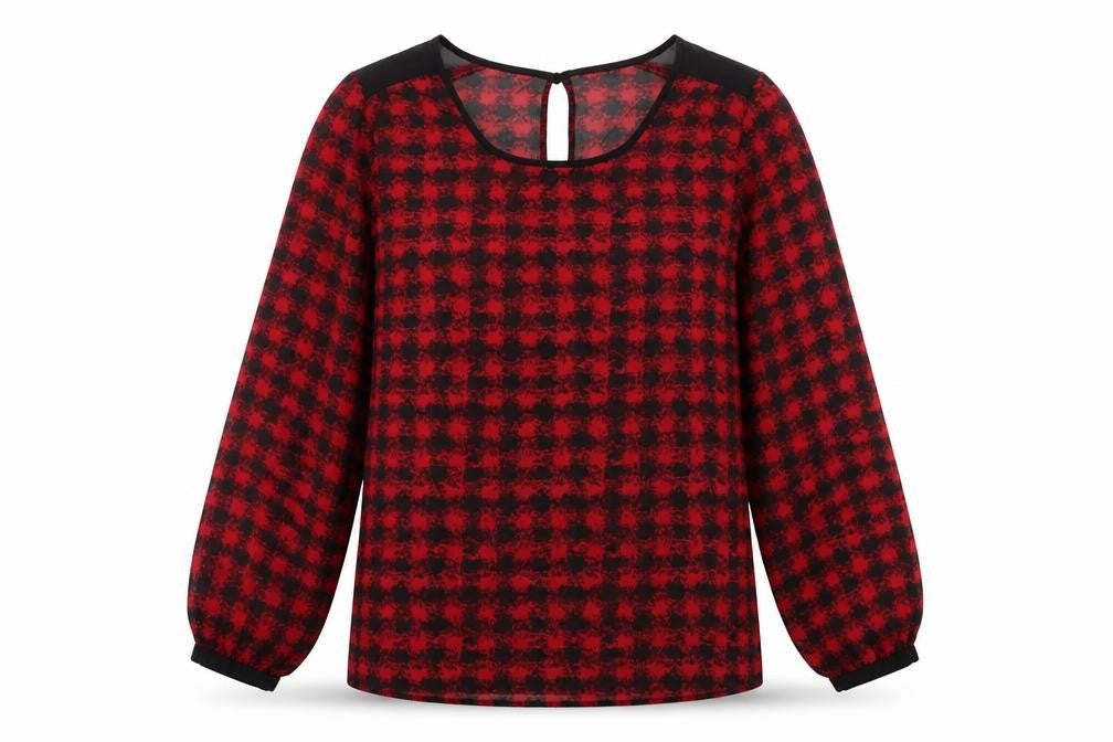 George Womens Red Black Check Tunic Blouse Size 10 Long Sleeve