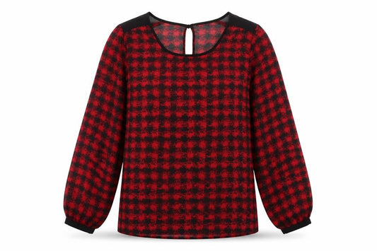 George Womens Red Black Check Tunic Blouse Size 10 Long Sleeve