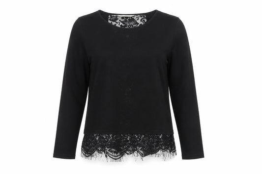 Front view of Miss Selfridge Women’s Black Lace Hem Tunic Blouse, size UK 10