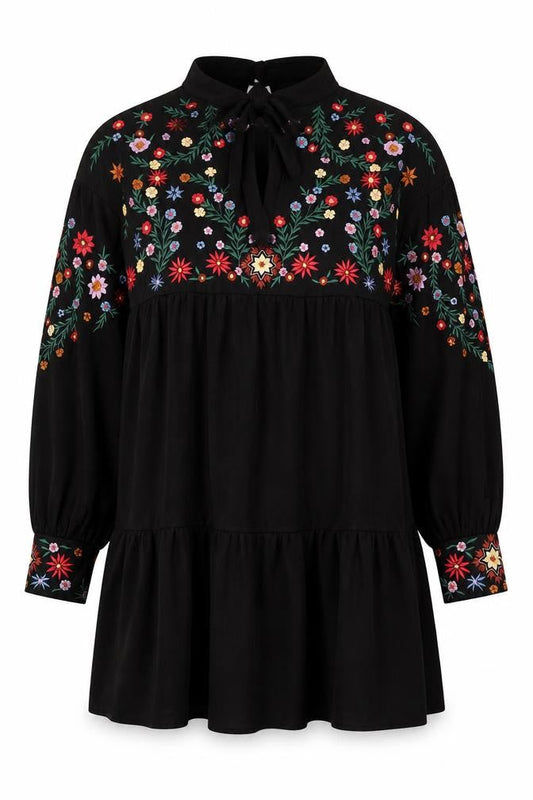 ASOS Women Black Floral Embroidered Shift Dress Size 10 Halter Neck