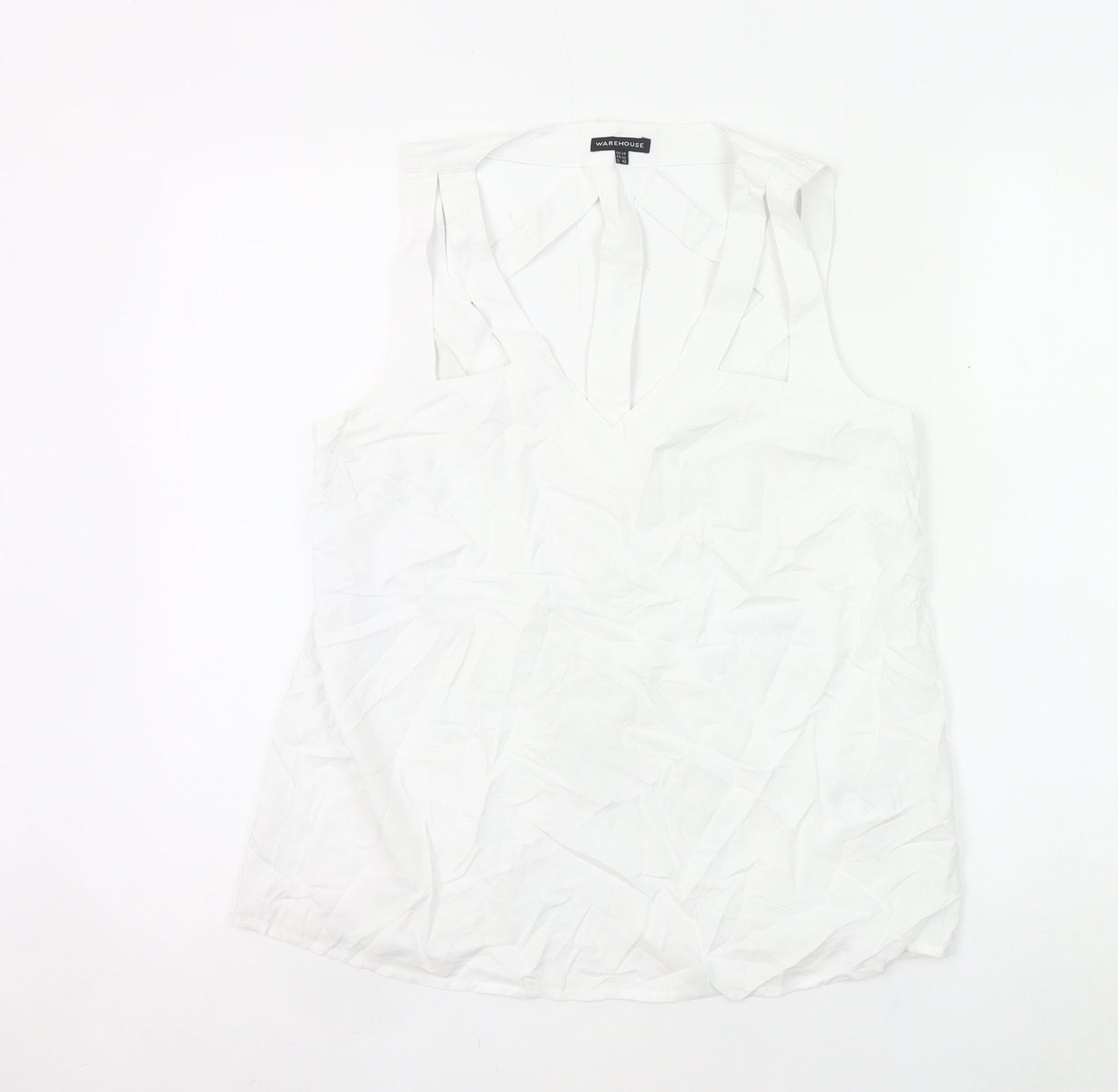 Warehouse Women’s White Sleeveless V-Neck Blouse UK 14